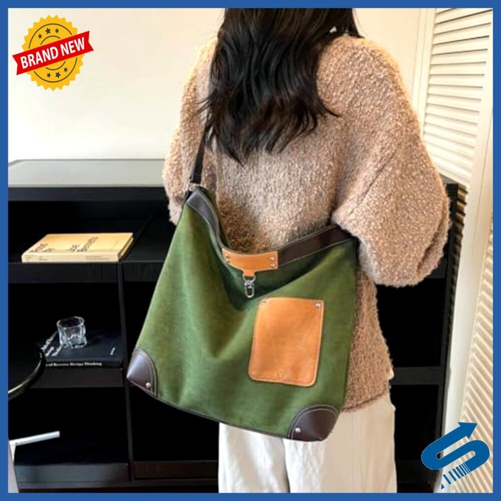 Suede Shoulder Crossbody Bag Large Capacity Bucket Purse Slouchy Hobo Tote - Picture 3 of 7